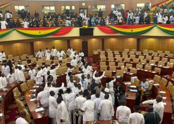 NDC leadership, Minority clad in white ahead of Gyakye Quayson’s swearing-in