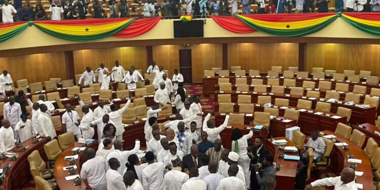 NDC leadership, Minority clad in white ahead of Gyakye Quayson’s swearing-in